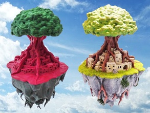 cielo isla flotante fantasía arte miniatura ciudad árbol decoración laputa estructura arquitectura restos 3d print model - Mito3D