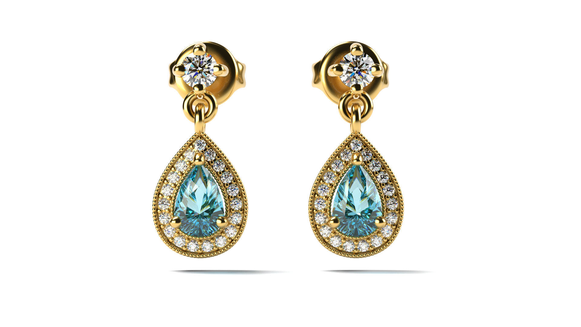 skye aquamarine earrings jewelry pear jewellery earring 3D print model - Mito3D