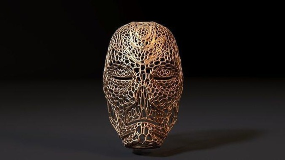 Skyrim Ejderha rahip maske heykel Sanat Voronoi baş fantezi oyun medya seçimi İskandinav kabile Demir çelik karakter dokulu haritalanmış 3d print model - Mito3D