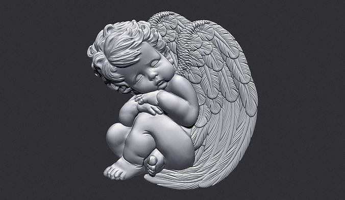 dormindo bebê anjo estátua figura estatueta religião cristão criança realista céu religiou objeto arte asas lembrança imprimível asa dormir esculturas 3D print model - Mito3D