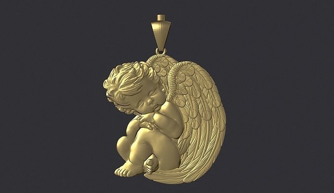 Schlafen Baby Engel Anhänger Flügel Halskette Halsketten Mode druckbar Schmuck Gold Juwelen religiös Religion Silber religiou 3D print model - Mito3D