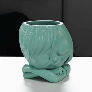 sleeping girl penholder - cute pot drainage planter sleep vase cartoon house decor 3d print model - Mito3D