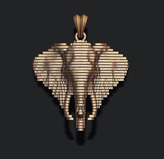 geschnitten Elefant Anhänger Afrika Kleidung Gold Juwel Schmuck Säugetier Tier afrikanisch wild elefant Tierwelt Halskette Rino Nashorn Festkörperlandschaft Scheibe 3d print model - Mito3D