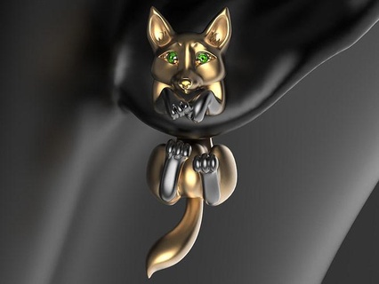 sly fox earring gems jewel texture steel silver gold sterling nature design art 3dprinted model 3d print printing prototyping jewelry earrings 3d print model - Mito3D