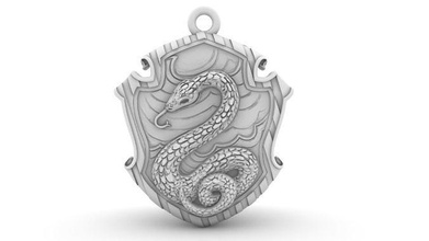 slytherin house shield pendant harry potter hogwarts rowling cnc symbol wizard heraldic emblem badges arms architectural decoration details jewelry printable serpent snake pendants 3d print model - Mito3D