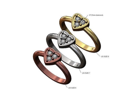 klein Diamant Herz Ring us Größen 6 7 8 Liebe Schmuck Gold Silber druckbar Cluster Mode einfach 3d Modell Stapler stapelbar Ringe 3d print model - Mito3D