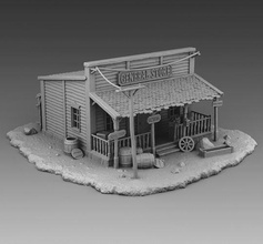 small general shop store mini wild west wildwest exterior building old ruin village 3dprinting 3d 3dmodels printing 3dmodelsfor3dprinting games toys 3d print model - Mito3D