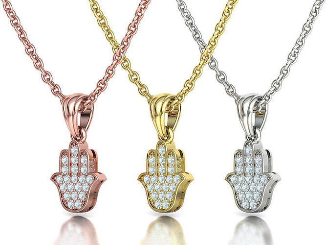 small hamsa hand pendant necklace two sizes 3dmodel jewelry necklaces diamond israel canada europe gold protective sapphire protection eye united states printbale pendants cad 3D print model - Mito3D