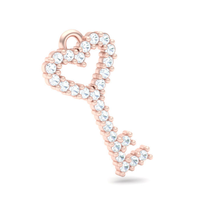 small heart key pendant jewelry gem valentine gift diamond precious ct print jewellery gold prong wax fashion heal necklace light pendants 3D print model - Mito3D