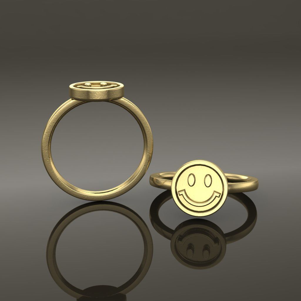 smiley face frame ring band mix size jewelry style fashion trend accessories unisex men women female hiphop hip hop trends dainty rings 3D print model - Mito3D