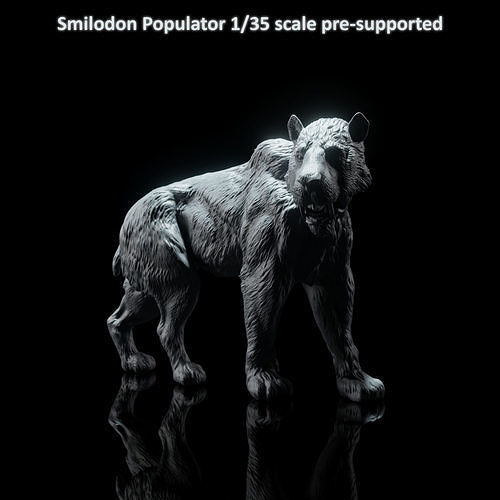 Smilodon population 1 35 échelle pre supported animal bête créature figure réaliste tigre miniature prédateur préhistorique dnd félin dent sabre disparu art sculptures 3D print model - Mito3D