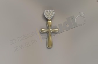 smooth cross design 3d model heart gem christian religion art symbol jewel religiou object jewellery jewelry 3d print model - Mito3D