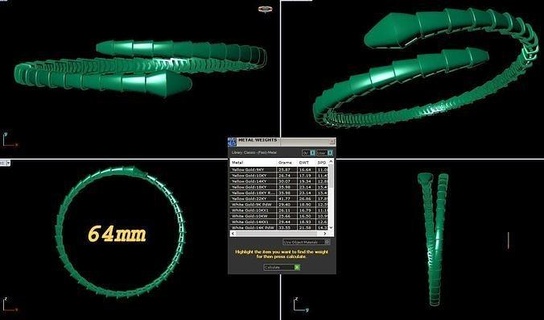 serpente pulseira impressão 3d Arquivo joalheiros impresso tamanhos designer joalheria pulseiras 3d print model - Mito3D