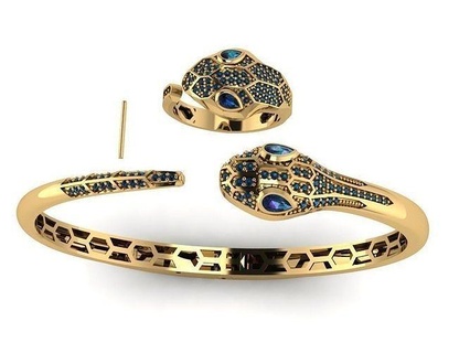 serpiente pulsera anillo joyería oro joya imprimible plata diamante anillos Boda platino brillante libra esterlina Moda belleza esposas 3d print model - Mito3D