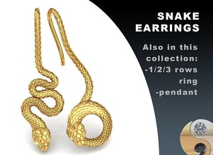 snake earrings jewelry gold silver jewel printable jewellery fashion prototyping luxury earring 3d print model - Mito3D