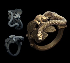 serpente rana gioielli anello gioiello oro argento modello di stampa stampabile anelli 3d print model - Mito3D