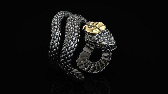 serpente chifres joalheria prata imprimível anel argolas ouro jóias Dragão fantasia jóia 3d print model - Mito3D