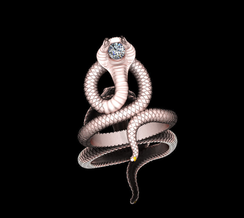 serpente joalheria biologia disjuntar natureza réptil símbolo espiral animais selvagens ilustração prata imprimível gema diamante anel ciência iguana ouro argolas 3D print model - Mito3D