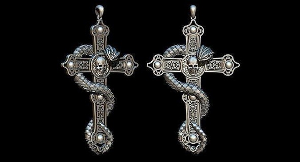 snake pandent cross chist pendants necklace printable jewelry antique skull pendant art sculpture object silver gold 3d zbrush collares joyas ring 3d print model - Mito3D