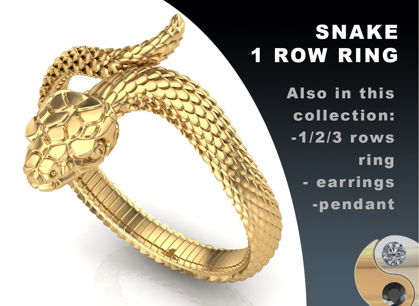 serpiente anillo 1 fila anillos joyería joya oro plata imprimible moda prototipos paquete conjunto lujo 3D print model - Mito3D