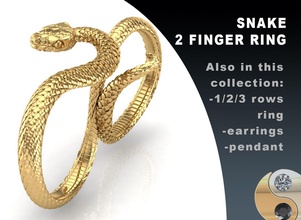 snake ring 2 fingers rings jewelry gold silver jewel printable jewellery fashion prototyping pack set package luxury 3d print model - Mito3D