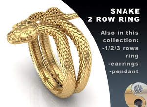 serpente anel 2 filas argolas joalheria ouro prata jóia imprimível jóias moda prototipagem pacote conjunto luxo 3d print model - Mito3D