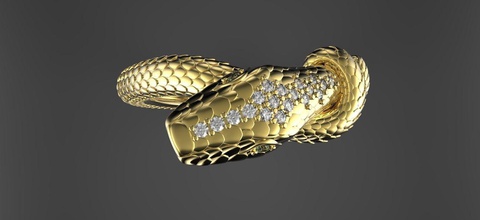 snake ring mit Steinen Schmuck gold Silber diamond Steine Schlange Ringe bedruckbar ist 3d print model - Mito3D