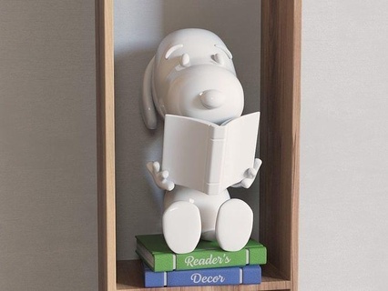 snoopy reader decor decoration decorative library books smart bedroom dog sculpture cartoon caricature character miniatures home lovely toys doll kids room house 3d print model - Mito3D