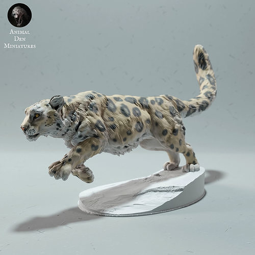 snow leopardo correr animal ártico gato grande jaguar mamífero salvaje fauna silvestre criatura realista escultura figurilla figura miniatura invierno tundra blanco arte esculturas 3D print model - Mito3D