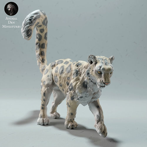 neve leopardo animale artico gatto grande giaguaro mammifero selvaggio fauna selvatica creatura realistico scultura figurina figura miniatura inverno tundra bianca arte sculture 3D print model - Mito3D