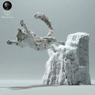 neve leopardo saltar animal ártico gato jaguar mamífero selvagem animais selvagens criatura realista escultura estatueta figura miniatura inverno tundra branco arte esculturas 3d print model - Mito3D