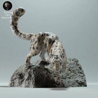 neve leopardo Rocha animal ártico gato jaguar mamífero selvagem animais selvagens criatura realista escultura estatueta figura miniatura inverno tundra branco arte esculturas 3d print model - Mito3D