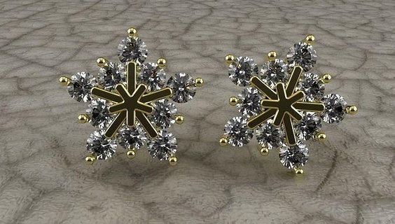 flocon neige boucles d'oreilles bijoux or argent imprimable pierres diamants gemme brillant diamant 3d print model - Mito3D