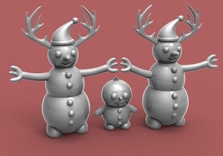 kardan adam aile 3d yazdırılabilir model kar Noel oyuncaklar 3dprinting Şirin karakter kış kutlama Baba Sanat oyunlar 3d print model - Mito3D