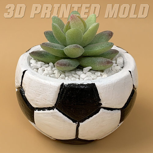 futebol bola plantador mofo 3d Panela impressão cimento feito mão plantar plantadores decoração concreto minimalista fundida reutilizável pare geométrico imprimível 3D print model - Mito3D