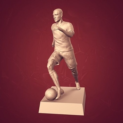 fútbol jugador trofeo listo 3d impresión estatua figurilla monumento taza premio ganador hombre escultura esculpir original pie pelota genérico diseño arte esculturas 3d print model - Mito3D