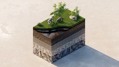 soil profile earth cross isometric diagram layers organic topsoil subsoil rock bedrock science biology environment garden ecosystem nature cycle decomposition 3d print model - Mito3D