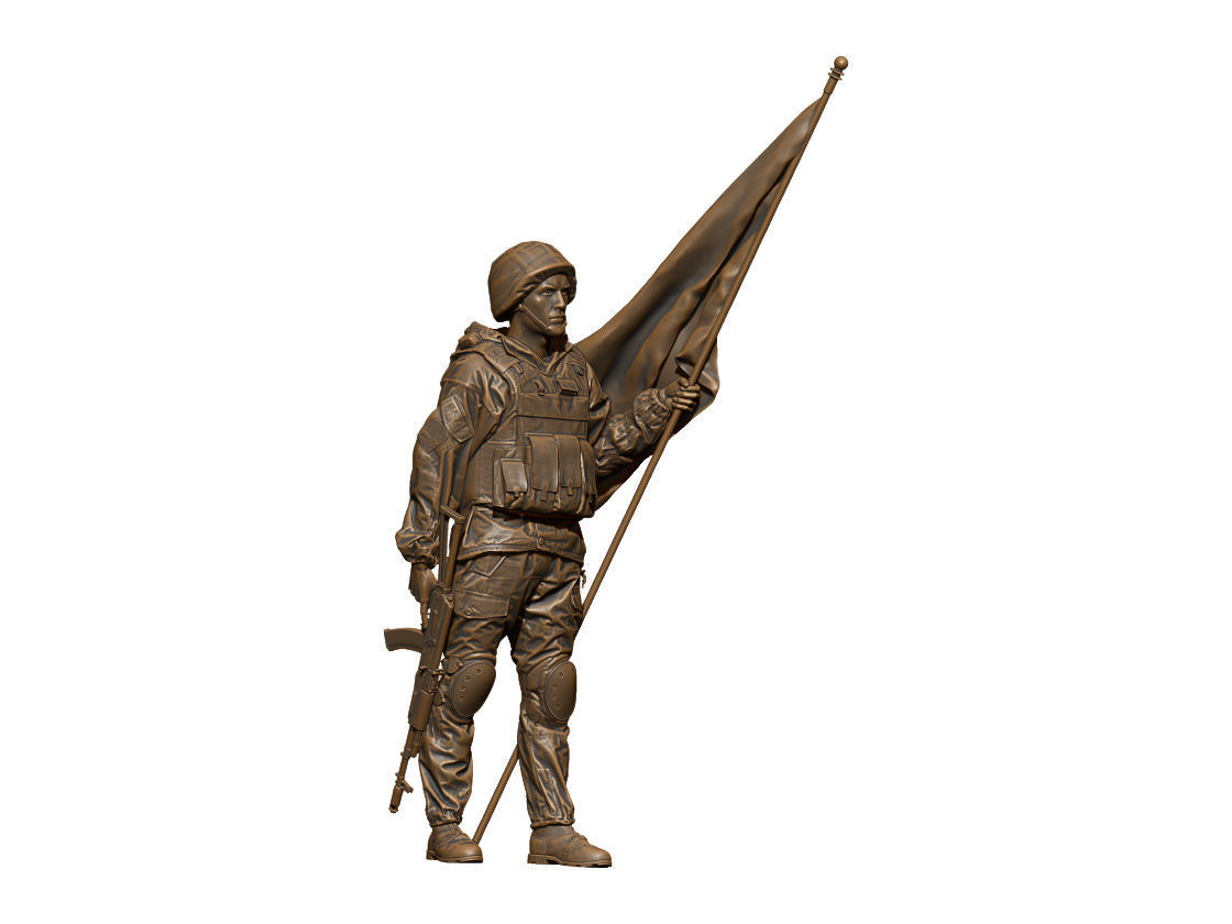 soldado estátua of segurando bandeira homem masculino 3d humano modelo militares exército especial tropas futuro golpe combate europa escultura nato bundeswehr arte esculturas 3D print model - Mito3D