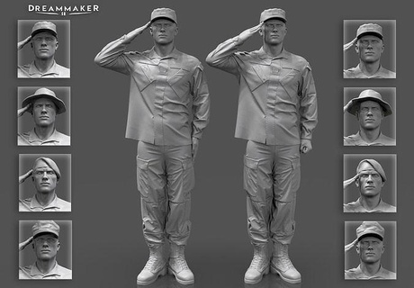 soldat militaire saluer pose personnage armée guerre homme uniforme Humain infanterie miniatures guerrier art sculptures 3d print model - Mito3D