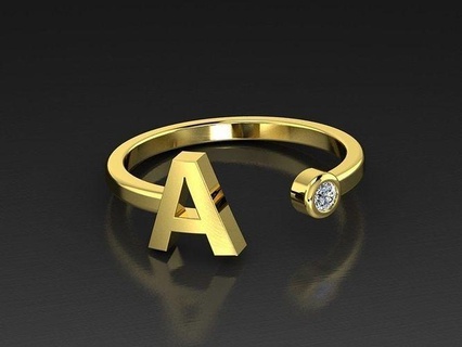 solid alphabet jewelry rings letter letters fashion heart love minimalist gold diamond luxury women shine elegant pretty accessories personal romantic 3d print model - Mito3D