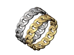 solid cuban link chain band ring gold printable jewelry jewellery pattern fashion silver chunky sterling stackable luxury men bling rap hiphop rings 3d print model - Mito3D