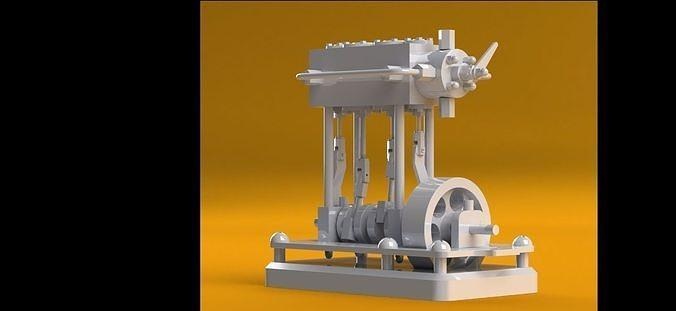 solidworks 2 cylinder vertical marine type steam engine assembly cad design industrial machine model solidwork science engineering 3d print model - Mito3D