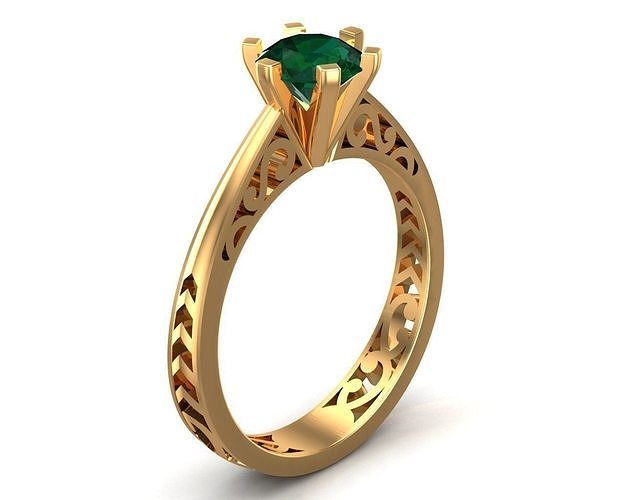 solitaire carving gold diamond ring jewelry engagement rings design printable sterling jewellery fashion 3D print model - Mito3D
