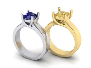 solitaire klasik 4 çatal ring 3d model iki tür taşlar 0292 takı nişan yüzüğü 3dring cad elmas yuvarlak Prenses kesim ABD Kanada yazdırılabilir Gümüş 3dmodel altın usa yüzük 3d print model - Mito3D