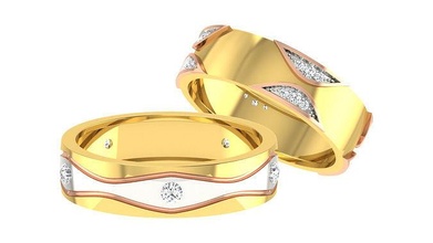 solitario Pareja banda anillo Boda compromiso joyería imprimible joya diamante oro anillos novia novio platino bandas princesa brillante lujo 3d print model - Mito3D