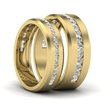 Solitaire çift grup yüzük düğün nişan mücevher yazdırılabilir elmas altın takı gelin damat yüzükler platin bantlar sırlı yalıtılmış Sözleşme 3d print model - Mito3D