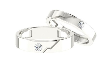 solitario Pareja banda anillo Boda compromiso joyería imprimible joya diamante oro novia novio anillos platino bandas brillante Moda lujo 3d print model - Mito3D