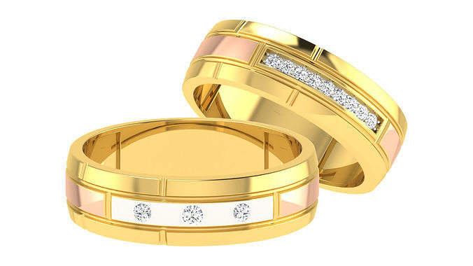 Solitär Paar Band Ring 3d drucken Modell Hochzeit Engagement Schmuck druckbar Juwel Diamant Gold Ringe Platin Bands Braut Bräutigam Licht wt 3D print model - Mito3D