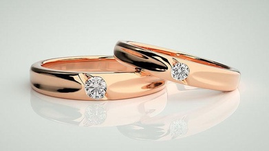 solitario Pareja banda anillo 3dm stl Boda compromiso joyería imprimible joya diamante oro novia novio anillos 3d print model - Mito3D