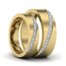 solitario Pareja banda anillo 3dm stl Boda compromiso joyería imprimible joya diamante oro anillos novia novio platino bandas precioso 3d print model - Mito3D